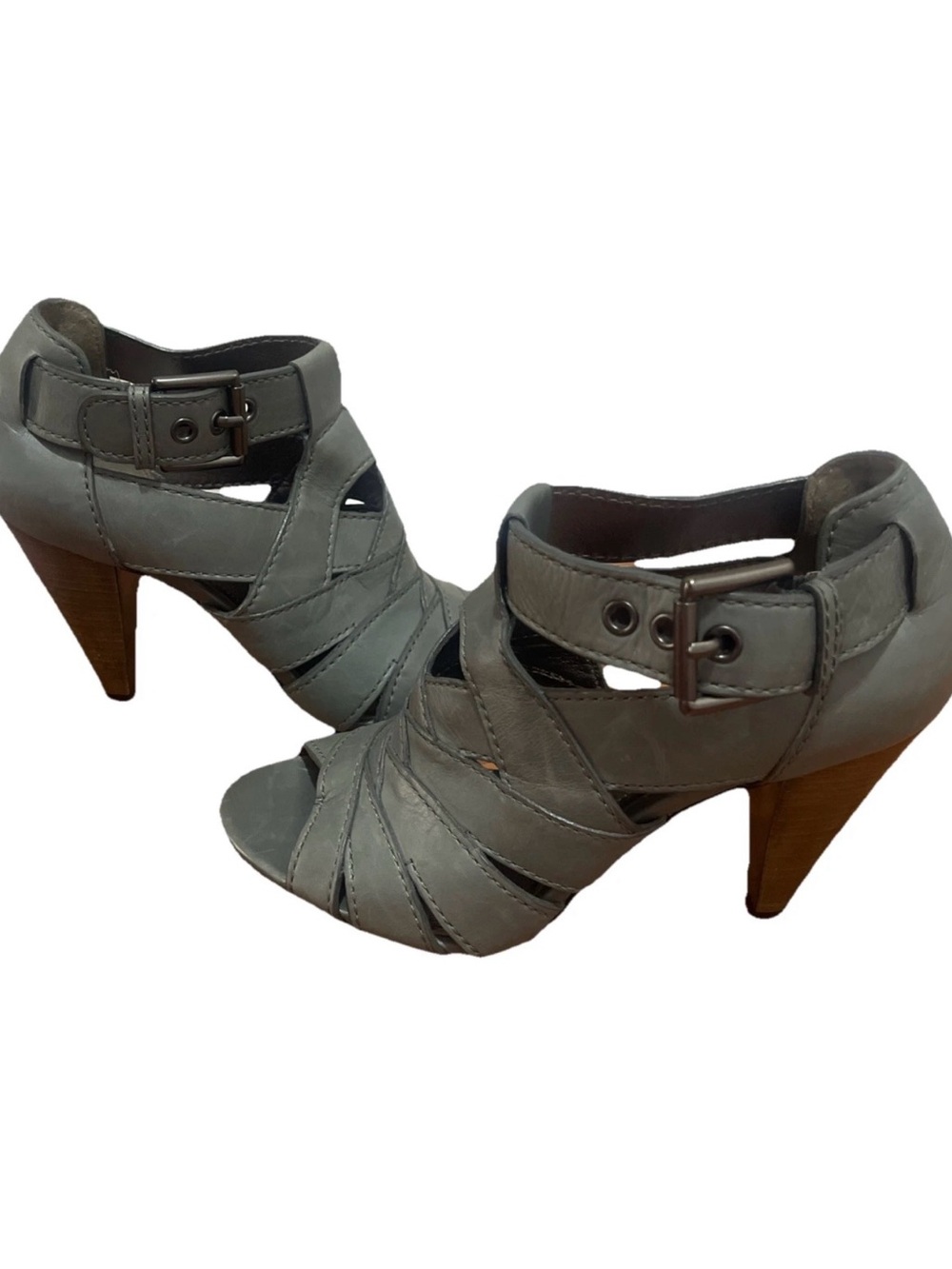 Coach Gray Strappy Leather Peep-Toe Heels